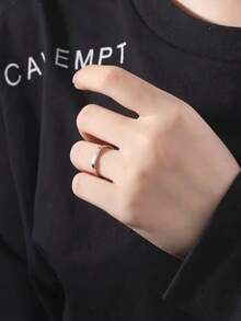 1pc Stainless Steel Initial A-Z Simple Style Personalized Ring, Couple Rings, Valentine's Gift,Mom,Mother,Mother's Day,Gift - Silver - View 11