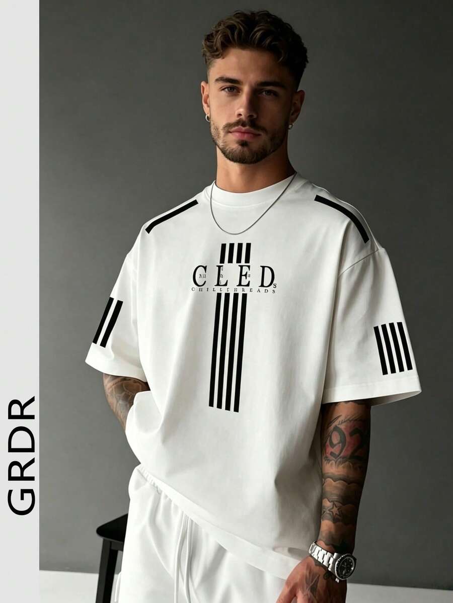 GRDR 男士时尚印花宽松短袖T恤 | 精致设计 | 夏季必备 | 易于搭配,展现您的风格 - 白色 - 查看 1