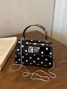 Mini Polka Dot Pattern Flap Square Bag, Handbag/Crossbody Bag/Shoulder Bag, Minimalist Casual Solid Color, Portable And Lightweight, Equipped With Adjustable Shoulder Strap, Suitable For Women, New Career Starters And White-Collar Professionals, Also Suitable For Girls And Ladies, Ideal Choice For Office, Work, Business, Commuting - Black - View 2