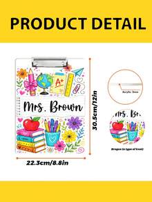 1pc Custom Teacher Name Clipboard, Personalized Teacher Clipboard, Colorful School Illustration,Teacher Appreciation Gift, Back To School,End Of Year,Gift For Preschool Elementary Educators,Desk Keepsake,Metal Clip - Multicolor - View 3
