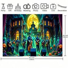 Customize A Halloween Happy And Skull Music Party Garage Backdrop, A Spooky Garage Hanging Backdrop Decoration, A Halloween Backdrop. - Multicolor - View 8