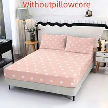 3pcs Sweet Style Pink Heart Pattern Printed Bed Sheet Set (1 Bed Sheet + 2 Pillowcases, Pillow Inserts Not Included), 90g Soft Polyester Fiber Breathable Mattress Protector, Quick-Dry, Fade-Resistant, High Elasticity, Non-Slip, Washable Bed Sheet Suitable For Apartment, Dorm, Home Bedroom Decor - Multicolor - View 13