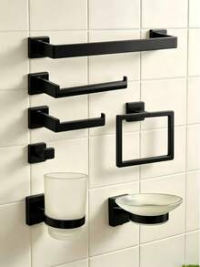 7-Piece Thickened Stainless Steel Square Tube Bathroom Storage Rack Set, Towel Ring, Towel Bar, Multi-Function Coat Hook, Bathrobe Hook, Toilet Paper Holder - Multicolor - View 8