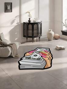 1pc Hand-Held Dollar Pattern Shaped Rug, Cute Fluffy Mat, Decorative Carpet, Bedroom Decor, Small Rug, Carpet, Home Decor, Outdoor Rug, Washable Carpet, Graduation Season Gift - Multicolor - View 3