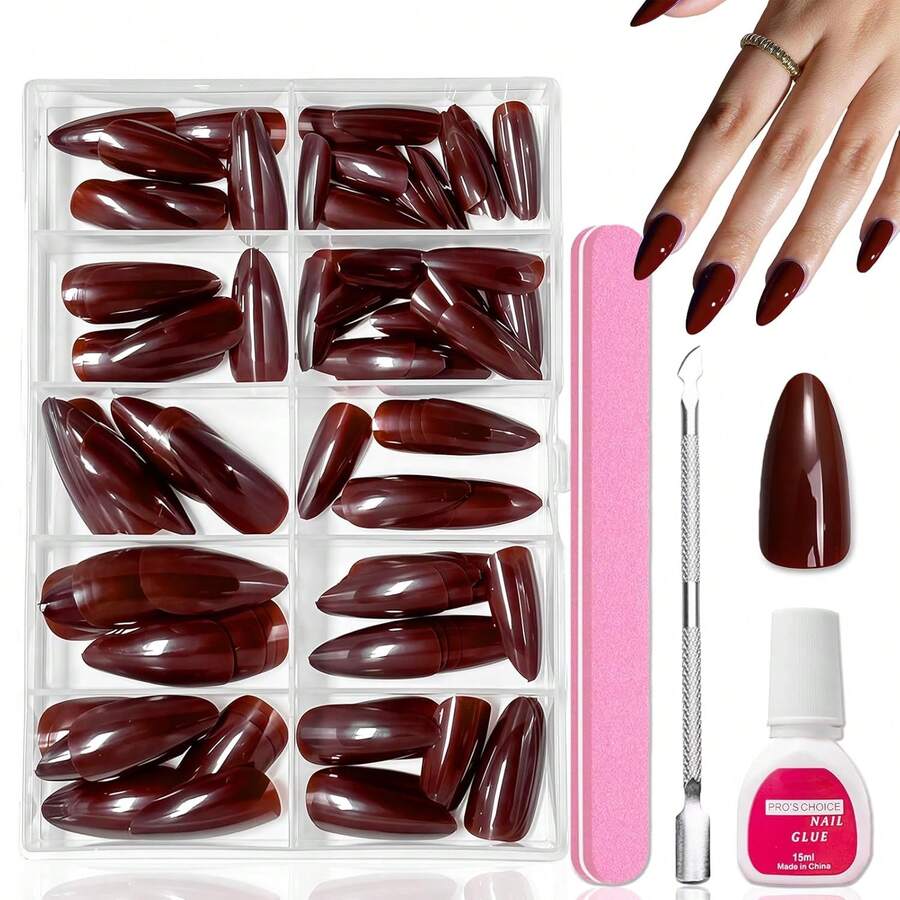 Press On False Nails - Burgundy - View 1