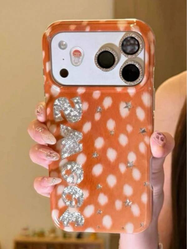 Fashionable Deer Glitter Star English Lettering Phone Case Compatible With Iphone 17 Pro Max, 17 New Model, 16, 15, 16 Pro, 17 Pro, Full Coverage Anti-Drop Protective Cover For Women, Super Beautiful