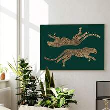 1pc, Canvas Wall Art, Framed Wall Decor, Minimalist Leopard Print Canvas Wall Art, Abstract Leopard Silhouette Poster, Emerald Green Background Aesthetic Decor, Suitable For Modern Home Decor, Room Decor, Dorm Decor, Bedroom Decor, Living Room Decor, Bathroom Decor, Kitchen Decor, Dining Room Decor, Living Room Decor, Office Decor, School Decor, Classroom Decor, Back To School Decor, Waterproof Poster, Apartment Wall Decor - Cheetah - View 7