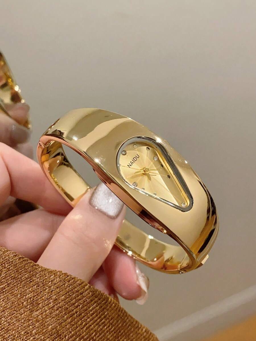 1pc Small Gold/Silver Vintage Luxury Women's Bracelet Watch, Fashion Minimalist Elegant Quartz Watch, Suitable For Daily Wear, Birthday Gift - Gold - View 1