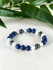 8mm Lapis Lazuli & Howlite Anxiety Relief Beaded Bracelet , Bohemian Gift Outfit Accessory For Men,Meditation Spiritual Healing Jewelry Bracelet - Multicolor - View 6