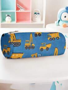 1pc Work Car Print Corduroy Cylindrical Zipper Pencil Case, Large Capacity Multi-Function Storage Bag, Suitable For Stationery, Cosmetics And Travel Essentials - Multicolor - View 11