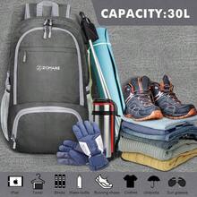 ZOMAKE Ultralight Foldable Backpack, 30L Water Resistant Travel Lightweight Packable Backpack For Camping, Hiking, And Walking - M + Medium Gray - View 6