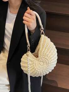 Bolso de mano tejido a mano con conchas, correa de hombro con cadena de perlas estilo bohemio, bolso de mujer, bolso de vacaciones de verano, viaje casual a la playa, bolso de playa, uso diario - Multicolor - Ver 5