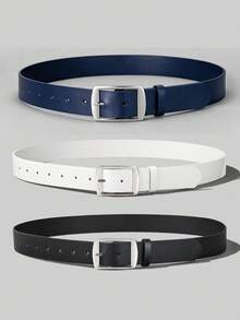 1pc/3pcs White K-Shaped Buckle Versatile Men's Belt - White - View 6