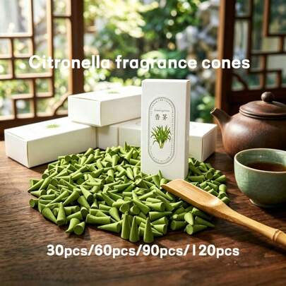 30 Peças/60 Peças/90 Peças/120 Peças Cones de Óleo de Citronela Prolongados, Cones de Fragrância de Folhas de Citronela - Madeira Artificial, Aroma de Verão para Casa, Campismo, Pátio, Piscina e Atividades ao Ar Livre - Purificador de Ar, Relaxante, Decoração de Férias