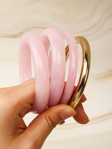 4pcs Pink Sweet Style Women's Bracelet Set, Stackable Or Wearable Individually Round Gradient Bangle, Suitable For Daily Versatile Wear - Pink - View 1
