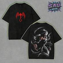 Camiseta Knull, el Dios de los Symbiotes y Rey de Negro, Estampada, Oversize, Ligera, Lavada al Ácido, con Gráficos de Superhéroe de TV, de Algodón, Regalo para Amantes de Cómics y Películas - Negro - Ver 1