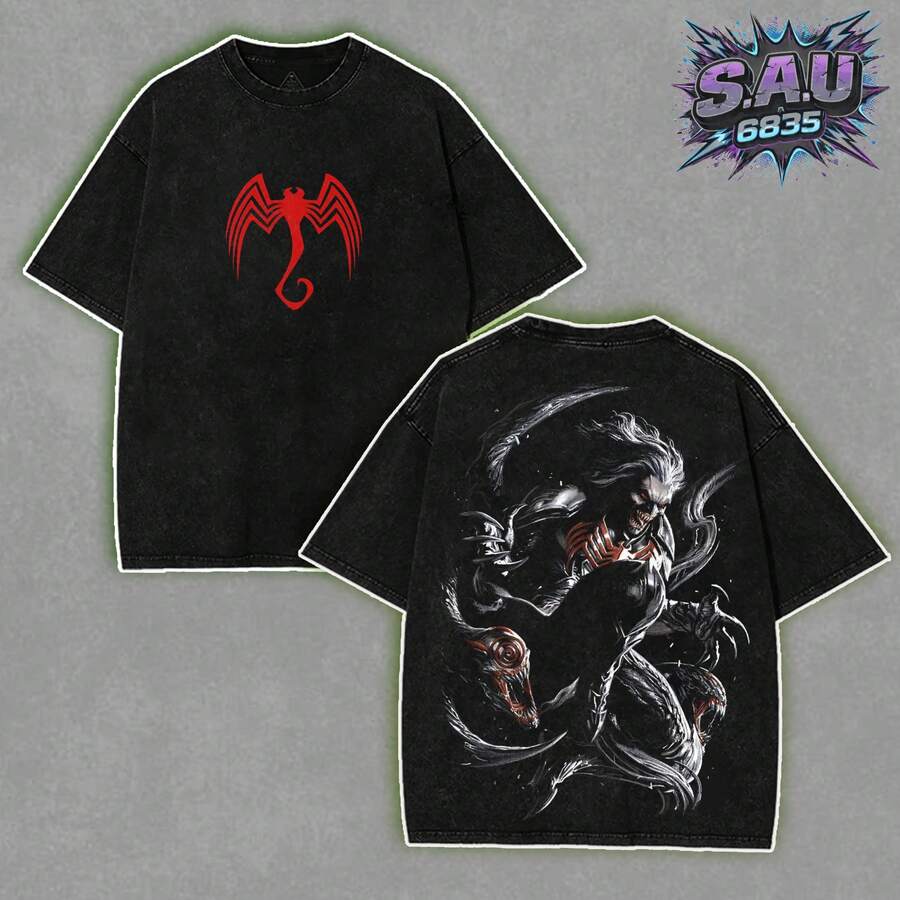Camiseta Knull, el Dios de los Symbiotes y Rey de Negro, Estampada, Oversize, Ligera, Lavada al Ácido, con Gráficos de Superhéroe de TV, de Algodón, Regalo para Amantes de Cómics y Películas - Negro - Ver 1