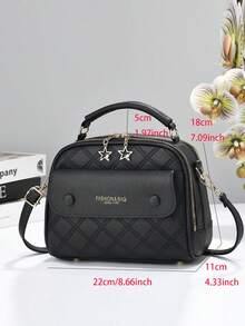 Women's Black Quilted Multi-Zipper Tote Bag, Top Handle And Adjustable Crossbody Strap, PU Leather Shoulder Bag With Star Charm Zipper, Suitable For Daily Commute, Work And Travel - Multicolor - View 4