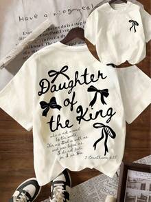 'The King's Daughter' Graphic T-Shirt, Women's Faith Clothing With Biblical Aesthetic, With Text Printed On The Back, Double-Sided 'Daughter Of The King' T-Shirt - 杏子 2 - 查看 1