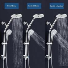 Combo de cabezal de ducha de 3 vas de alta presin con barra deslizante ajustable de acero inoxidable sin taladro de 26 pulgadas, cabezal de ducha de mano de 10 modos y cabezal de ducha de lluvia de - Barra deslizante ajustable - Ver 5