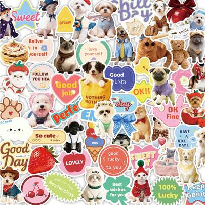 60pcs Cute Pet Text Planner Notebook Stickers Decorative Stationery Luggage Small Decals