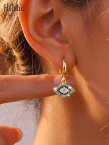 Hihho 1 Pair Evil Eye Rhombus Earrings, Blue Zirconia Black Evil Eye Earrings, With Mysterious Bohemian Vibe, Suitable For Daily Commute, Vacation, Music Festival And More - Evil Eye - View 3