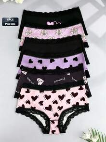6PCS Plus Size Women's Lingerie Heart Bow Multi-Color Print Lace Patchwork Sexy Comfortable Women's Triangle Panties - Multicolor - View 1