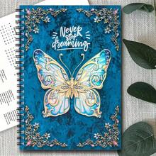 1pc Butterfly Spiral Notebook - Vibrant Blue And Gold Design, 100 Pages, Suitable For Work, Study, Journaling Or As A Gift, Featuring Exquisite Butterfly Decoration - B - View 3