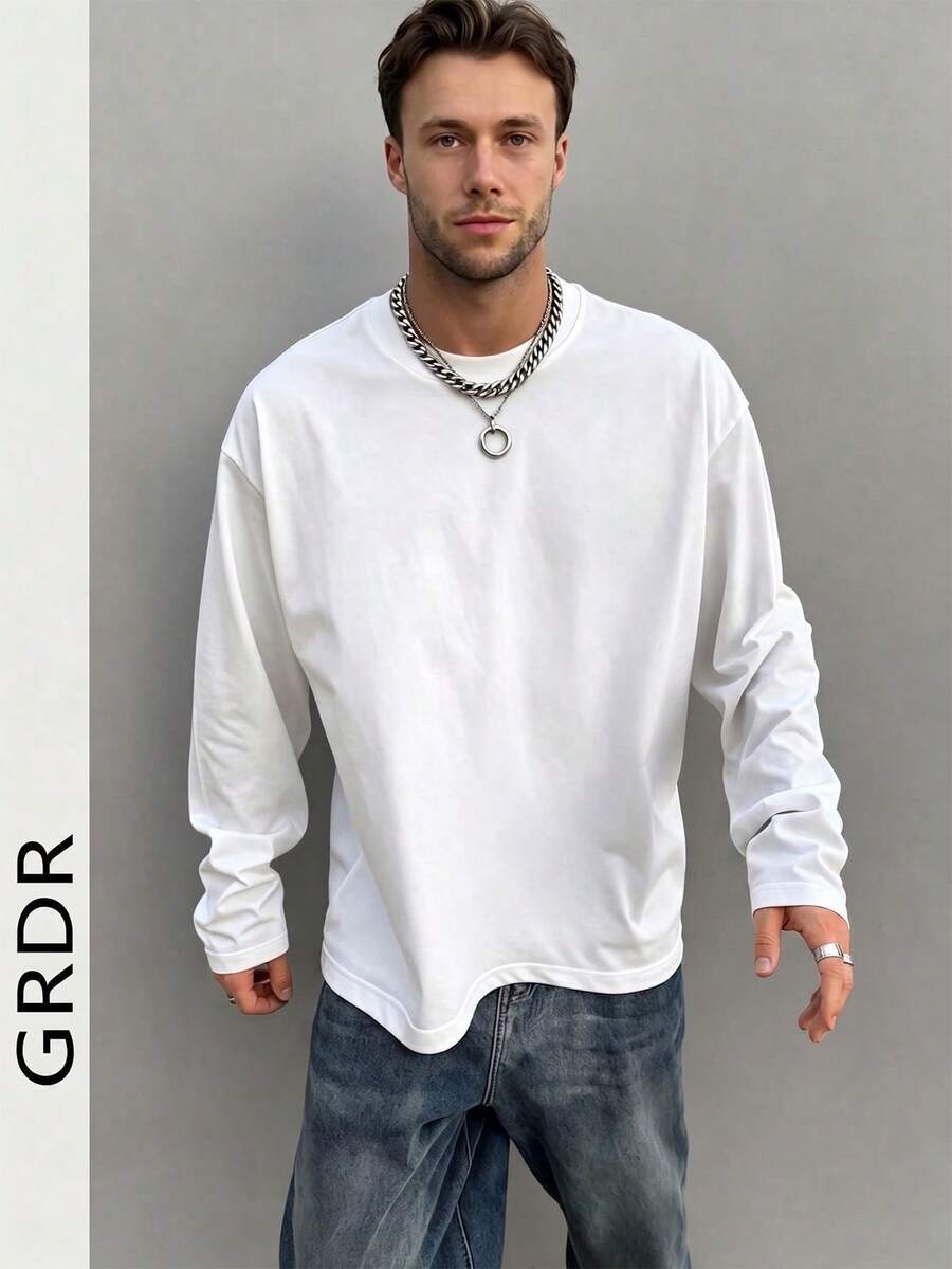GRDR Men's Fashionable New Long Sleeve T-Shirt, Autumn/Winter - White - View 1