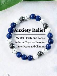8mm Lapis Lazuli & Howlite Anxiety Relief Beaded Bracelet , Bohemian Gift Outfit Accessory For Men,Meditation Spiritual Healing Jewelry Bracelet - Multicolor - View 8