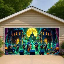 Customize A Halloween Happy And Skull Music Party Garage Backdrop, A Spooky Garage Hanging Backdrop Decoration, A Halloween Backdrop. - Multicolor - View 2