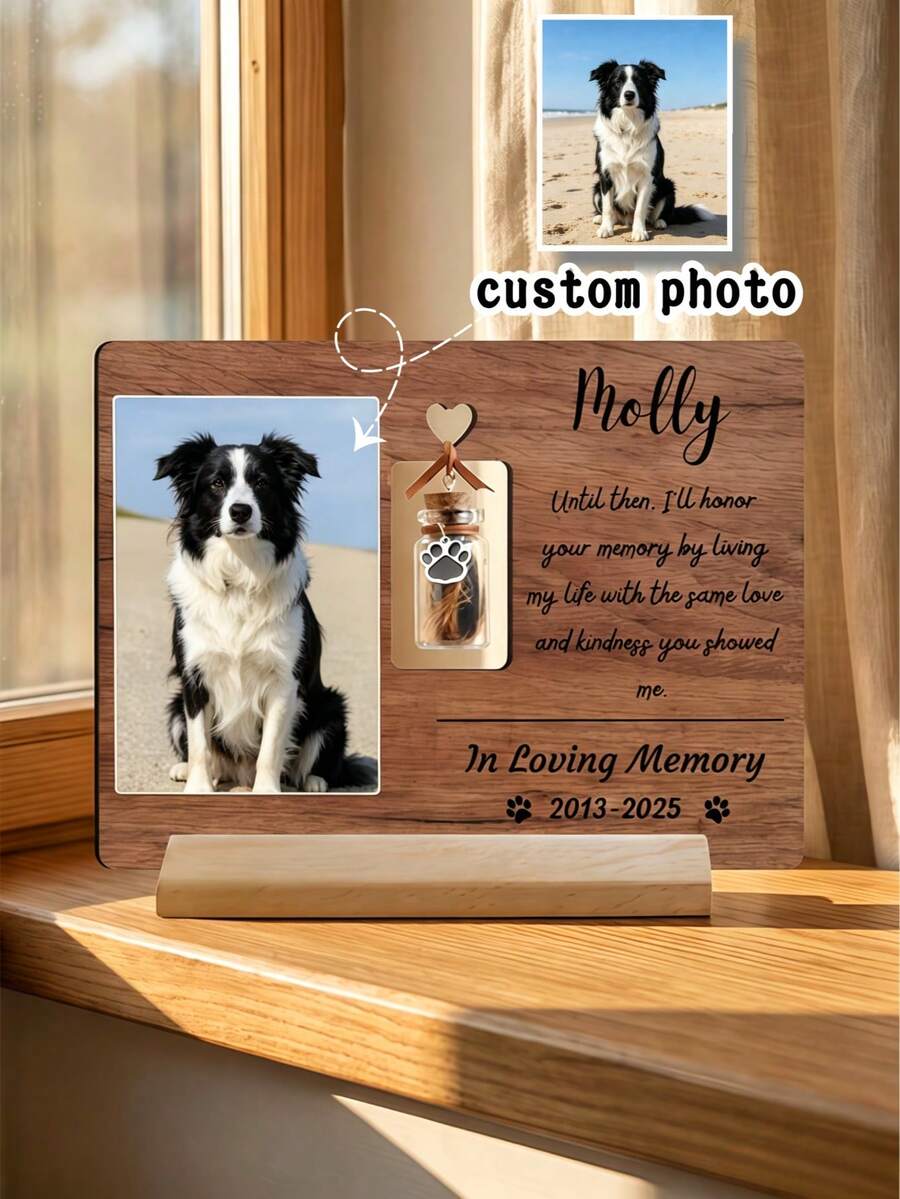 Custom Pet Memorial Plaque With Hair Keepsake Bottle Personalized Dog Photo Frame Loss Of Pet Sympathy Gift
