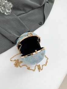 Round Spherical Clutch Bag, Sequin Wavy Pattern, Rhinestone Ring Handle, Detachable Chain Shoulder Strap, Crossbody & Handheld, Suitable For Party, Ball, Wedding, Summer Women - Baby Blue - View 5