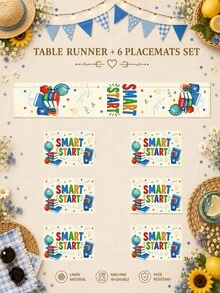 1 pieza - Juego de camino de mesa y manteles individuales de vuelta al colegio, decoración de mesa de comedor de lino con autobús escolar, letras ABC, libros, manzana y borde colorido para aula, fiesta de maestros y cocina - Multicolor - Ver 12