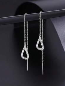 Elegant Minimalist Water Drop Tassel Long Earrings For Women, Fashionable Versatile Jewelry Accessory To Flatter Face Shape - Silver - View 5