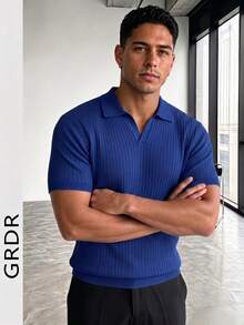 GRDR Men's Solid Color Short Sleeve Casual Knit Top - Blue - View 2