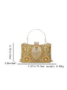 Women's Evening Clutch Bag, Hard Shell Square Box Bag With Floral Rhinestone Pattern, Top Handle And Detachable Chain Shoulder Strap, Suitable For Weddings, Balls And Banquets - Gold - View 10