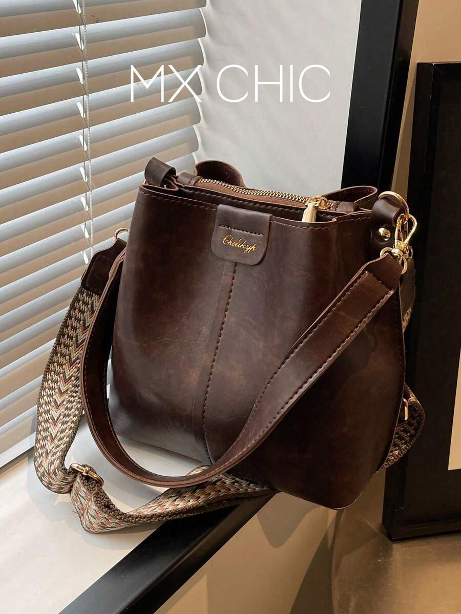 Mini Summer Fashion Textured Solid Color PU Bucket Bag Vintage Versatile Women's Shoulder Bag - Coffee Brown - View 1