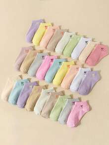 1/5/10/15/20 Pairs Women's Random Color Short Socks, Dopamine Sweet Versatile Bowknot Design, Suitable For Daily Wear - Multicolor - View 8