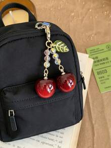 1pc Cherry Keychain, Bright Red Cherry Pendant With Beads And Leaves, Fashionable Women's Bag Charm, Suitable For Keys And Backpacks - Multicolor - View 5