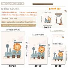 1pc Framed Canvas Wall Art, Circus Train Animal Children's Room Decor Painting, Lion In Steam Train Carriage, Monkey And Giraffe In Carnival Carriage, And Party Elephant Holding Balloon On Cream Background, Bohemian Style Neutral Nursery Gallery Wall Decor, Ready To Hang Framed Art Set, Suitable For Toddler Bedroom, Playroom And Baby Shower Gift, Gift For Little Circus Fans, Gentle And Minimalist Children's Room Wall Decoration - Multicolor - View 3