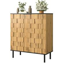 Mosaic Shoe Cabinet 2-Door, Shoe Organizer, Storage Cabinet For Entryway, Wood Effect, Particle - Natural - View 6
