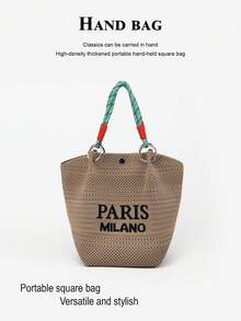 This Color-Block Casual Women's Handbag Features Black And White Woven Rope Handle Design, Perfect For Working Women, Teachers And Students - Brown - View 6