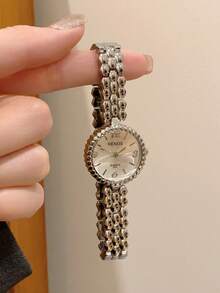 1pc Women's Elegant Gold Bracelet Watch, Compact Durable Fashion Square Display, Charming Gift, Suitable For Daily Wear - Silver - View 2