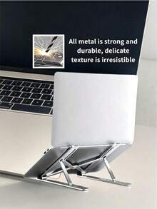 1pc Silver Aluminum Alloy Laptop Stand, Desktop Foldable Height Adjustable Laptop Holder, Universal Portable Storage Adjustable Tablet Stand, Suitable For All Laptops (Approx. 25.3cm) - Multicolor - View 6