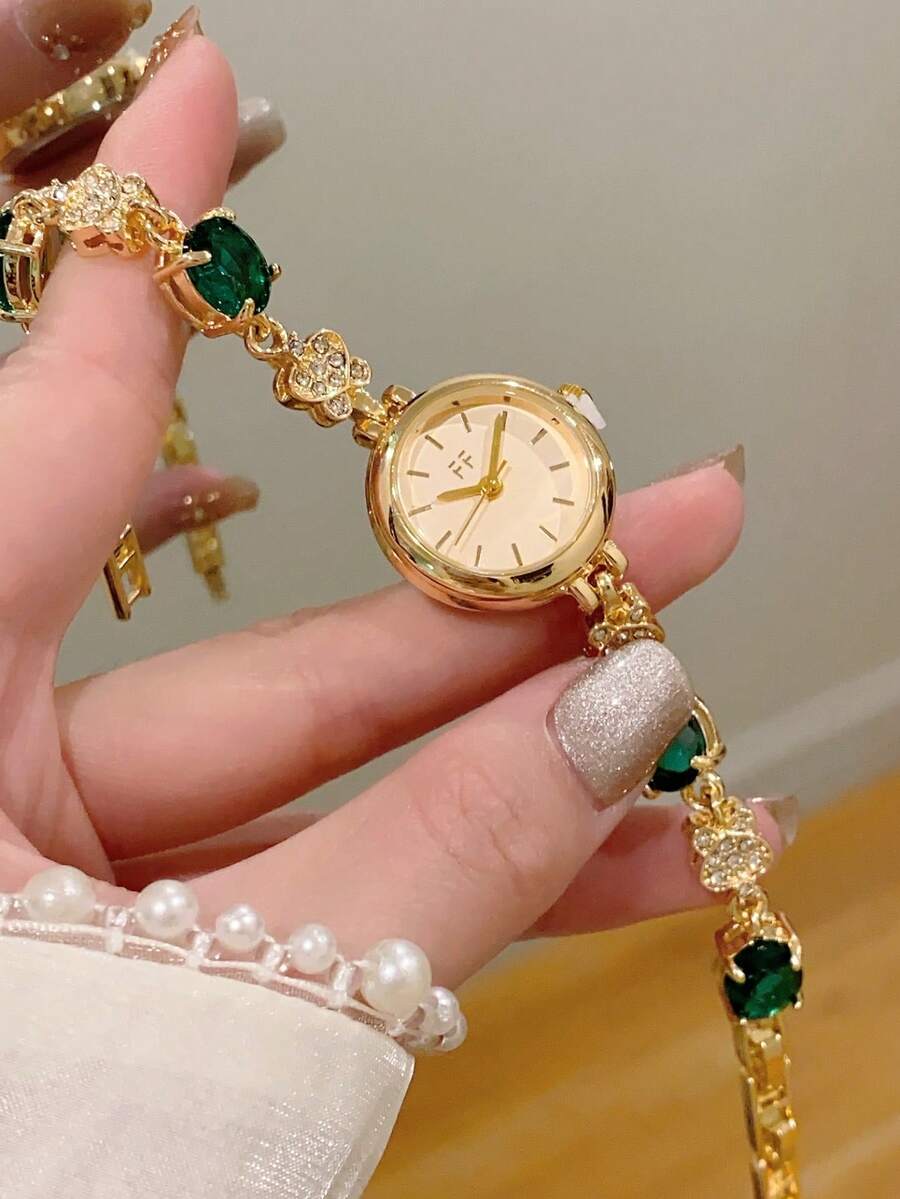 1件方形金色女款石英手錶手鍊,極簡時尚優雅,適合日常佩戴,假期禮物首選 - 金色 - 查看 1