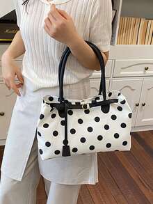 1pc Large Capacity Women's 2026 New Fashion Polka Dot Tote Bag, Stylish Commuter Shoulder Bag, Casual Personalized - Black - View 5