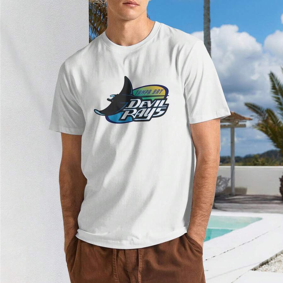 Tam-Pa-Bay-Rays Men's T-Shirt, Soft And Stretchy Cotton, Round Neck, Comfortable Slim Fit, Breathable And Durable, Basic For Everyday Wear, Office Or Casual Outings - 白色 - 查看 1