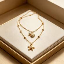 1PC Gold Shell & Starfish Pendant Layered Necklace, Anti-Oxidation Color-Preserving Versatile Neck Chain, Suitable For Summer Pool Vacation, Beach Party, Commute Outfit, Light Date Look, Valentine's Day / Mother's Day / Anniversary Gift, Women's Light Luxury Style Neck Accessory - Gold - View 4