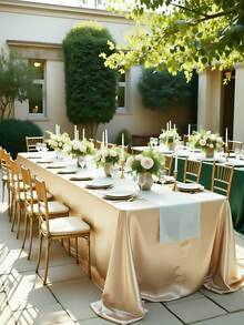 1pc Rectangular Tablecloth, Non-Fading Satin Tablecloth, Suitable For High-End Hotel Banquets, Wedding Banquets, Restaurant Party Decorations - Champagne - View 11